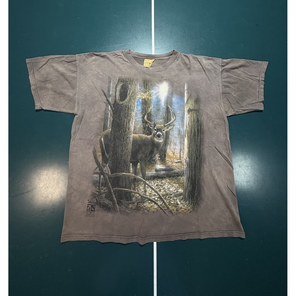 Vtg 90s The Mountain Big Buck Deer T-Shirt Men Large Brown Short Sleeve USA 1998